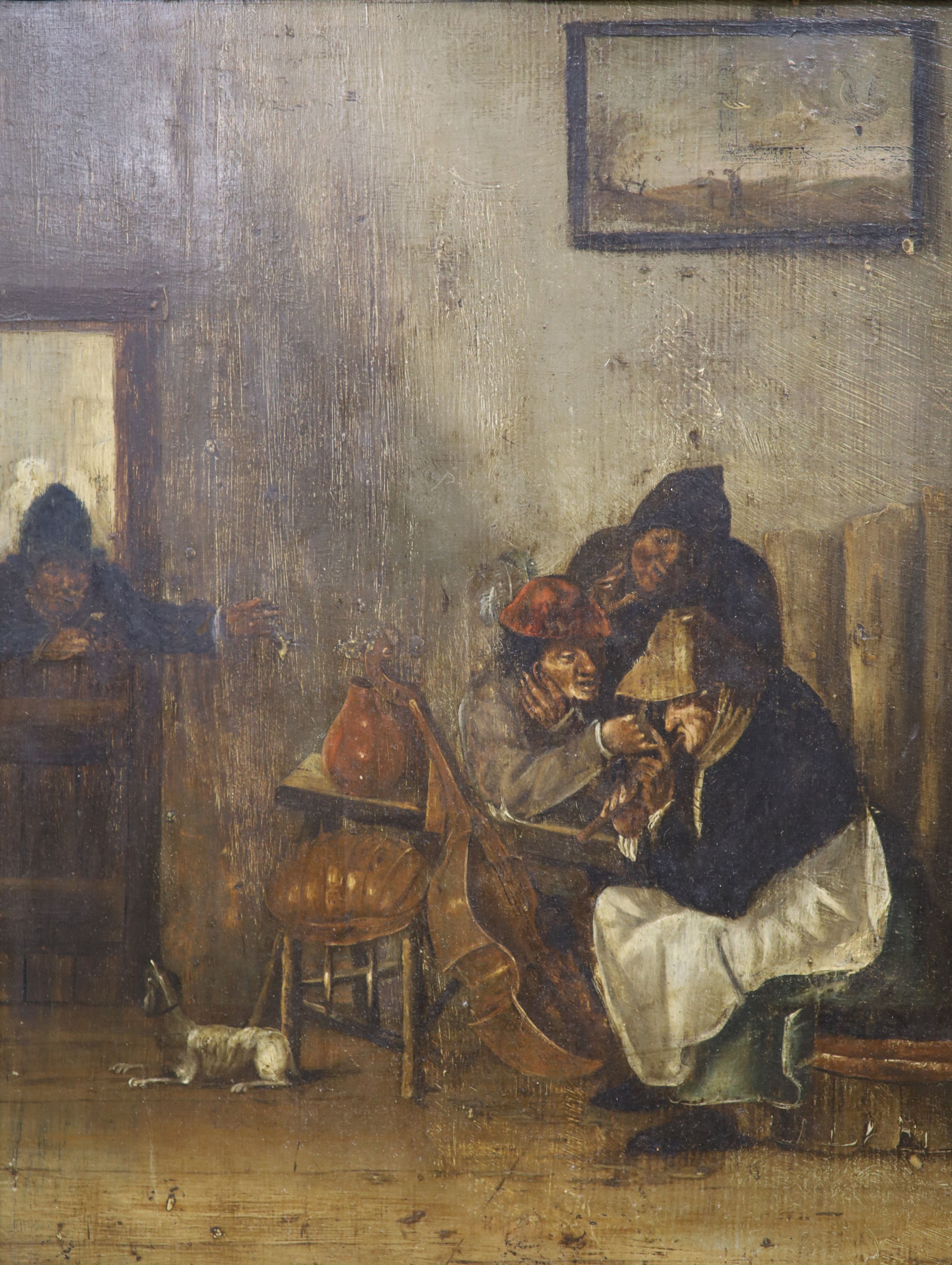 After Jan Steen (1626-1679), oil on wooden panel, Musicians in a tavern, 38 x 29cm